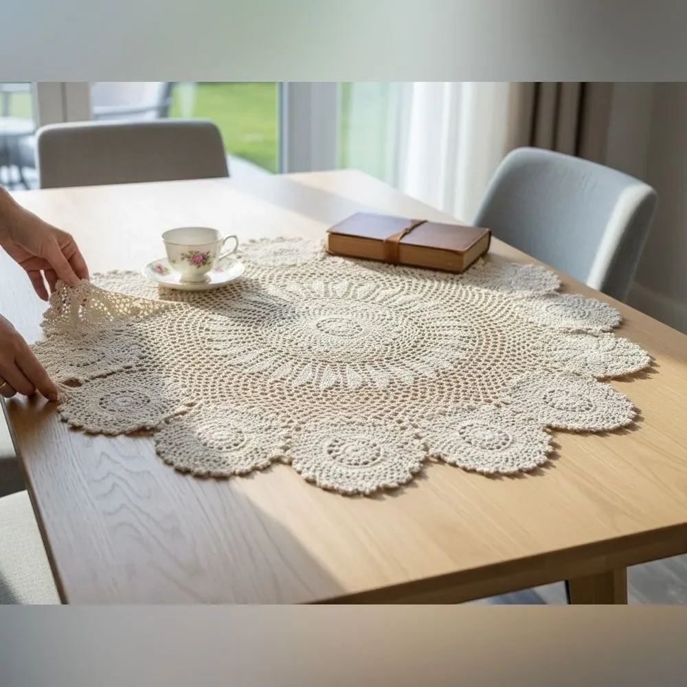 Chic Cream Crochet Table Doily